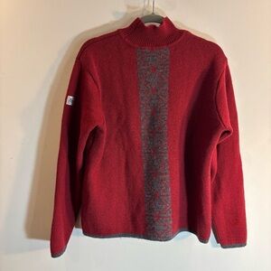 THE NORTH FACE Sz L 100% Wool Sweater Funnel Neck Logo Patch Drop Shoulder